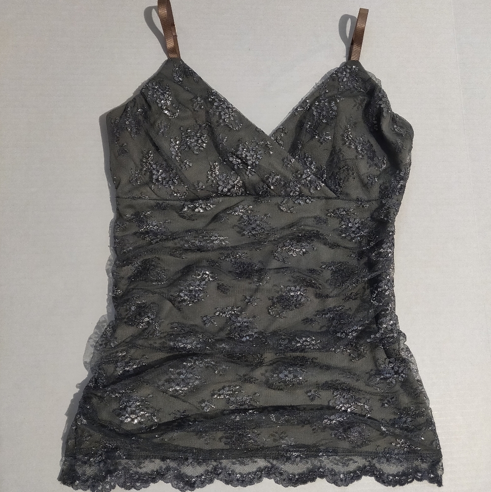 White House Black Market Gray Lace Cami Top